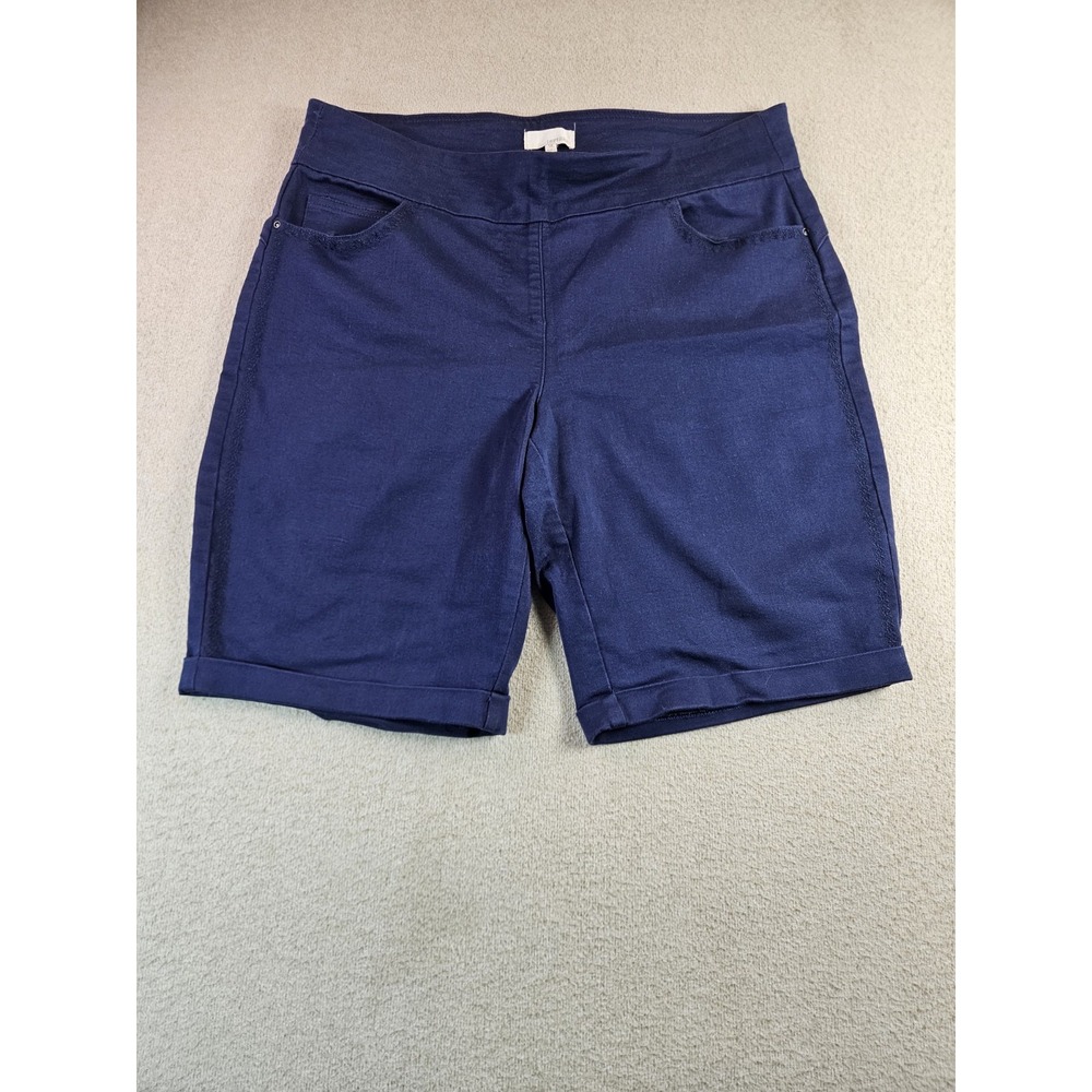 Dept 222 Women's Navy Pull-On Bermuda Shorts 1X Stretch Textured Trim Side Panel